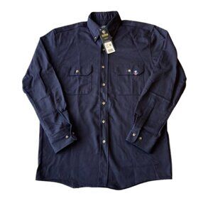Tyndale Classic FR Button Down Work Shirt Men's Medium M Navy Blue K196T NWT